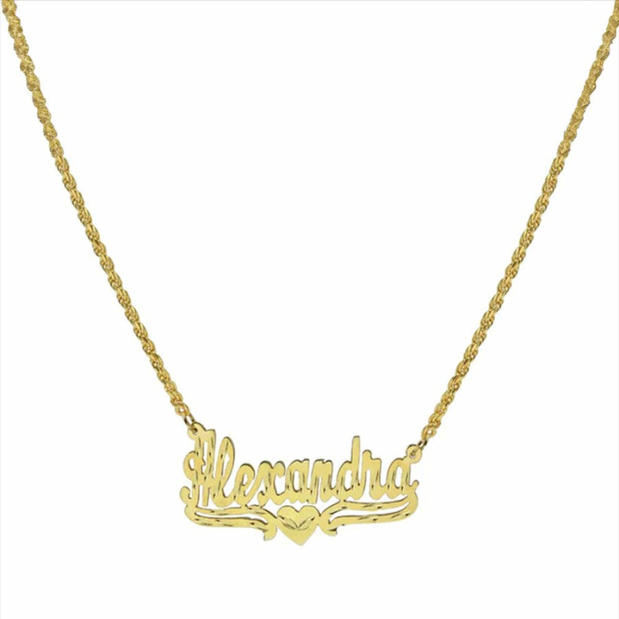 Shop The M Jewelers Nameplate Necklaces | The Single Heart Rope Cut Nameplate Necklace