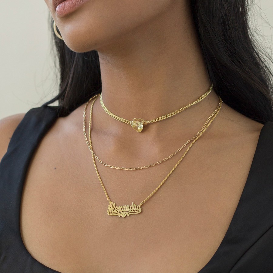 Shop The M Jewelers Nameplate Necklaces | The Single Heart Rope Cut Nameplate Necklace