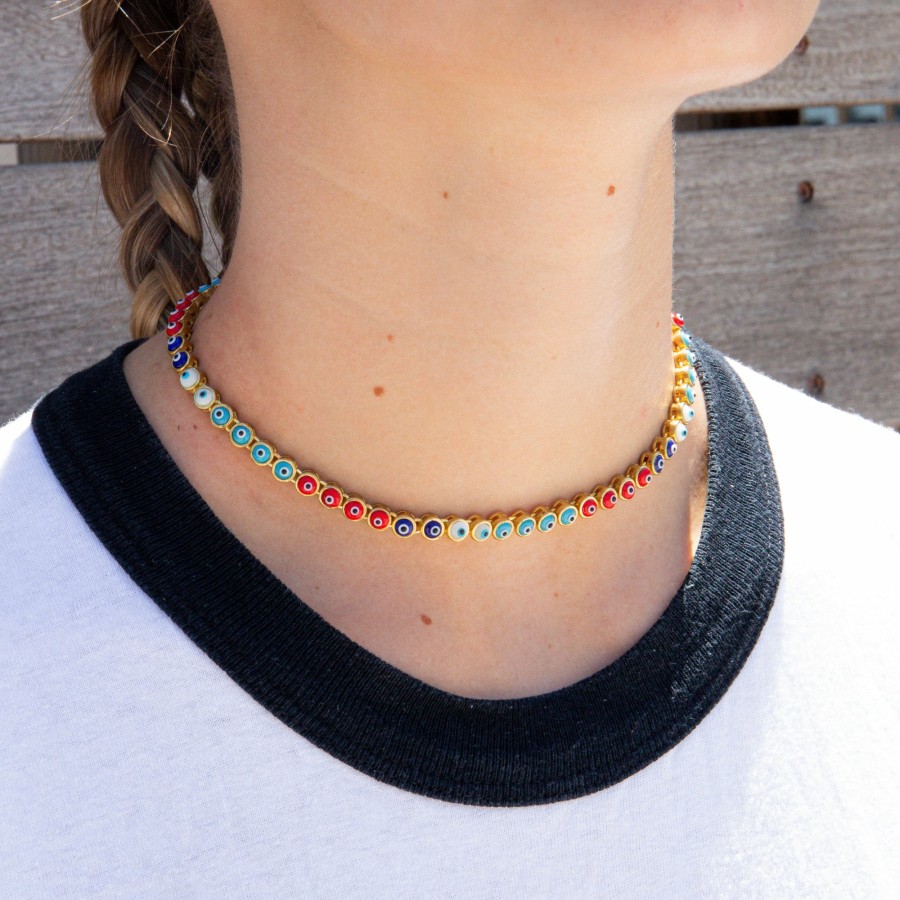 Shop The M Jewelers | The Multicolor Evil Eye Bezel Collar