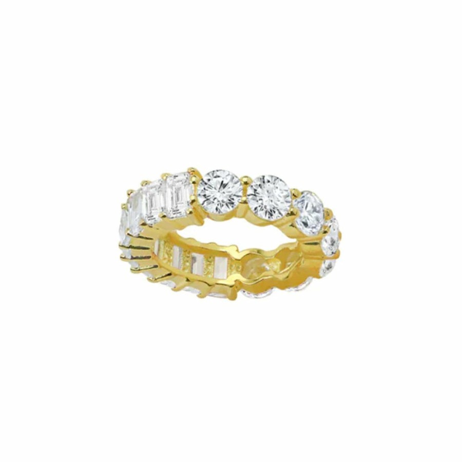 Shop The M Jewelers Iced Out Rings | The Emerald Cut Round Stone Eternity Band