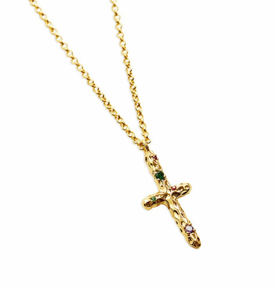 Shop The M Jewelers | The Multicolor Hammered Stone Cross