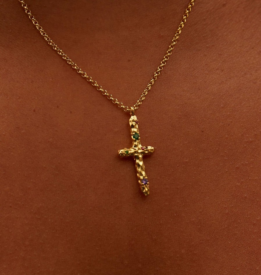 Shop The M Jewelers | The Multicolor Hammered Stone Cross