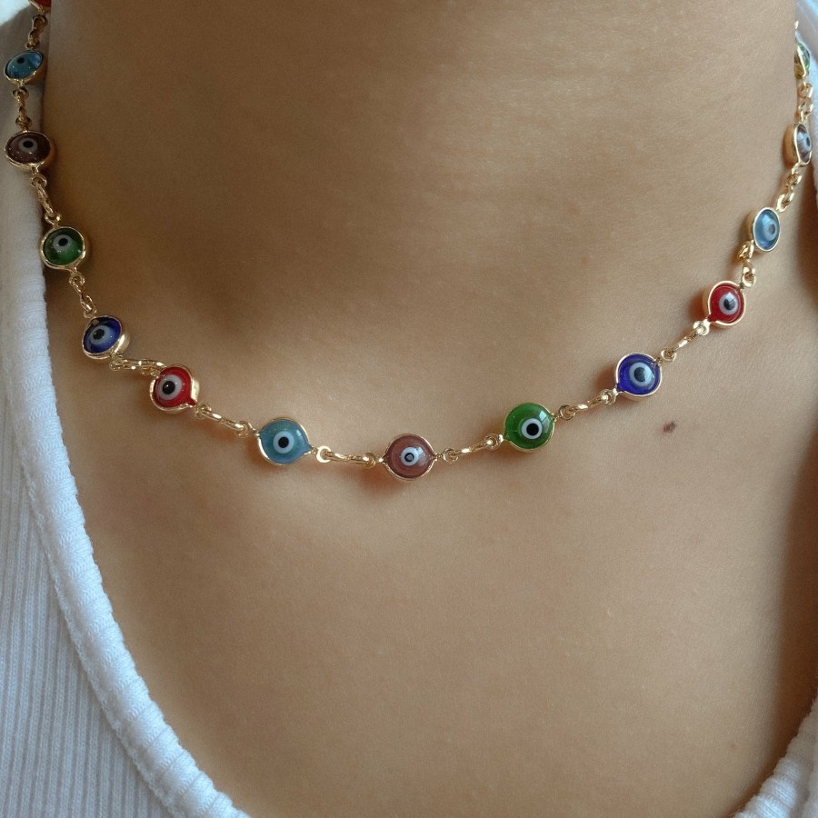 Shop The M Jewelers | The Multi Color Evil Eye Link Necklace