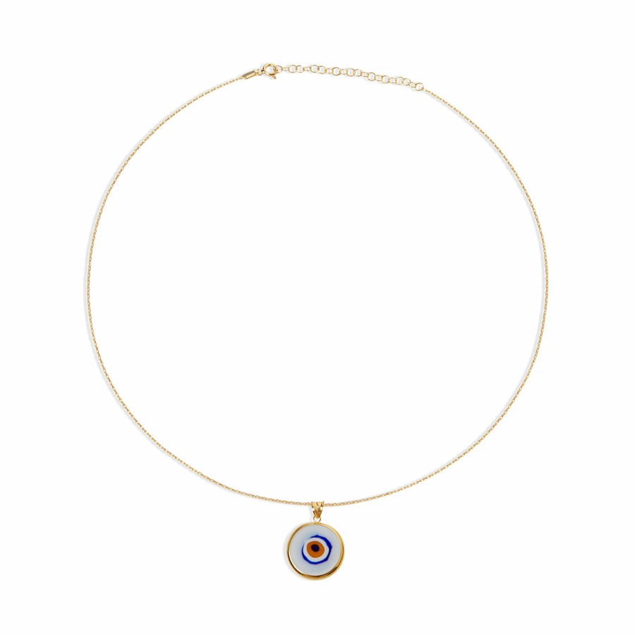 Shop The M Jewelers | The White Acrylic Evil Eye Pendant Necklace