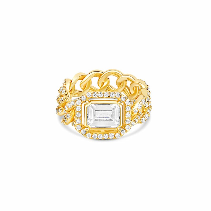 Shop The M Jewelers Iced Out Rings | The Halo Colored Stone Cuban Link Chain Ring (Chapter Ii By Greg Yuna X The M Jewelers)