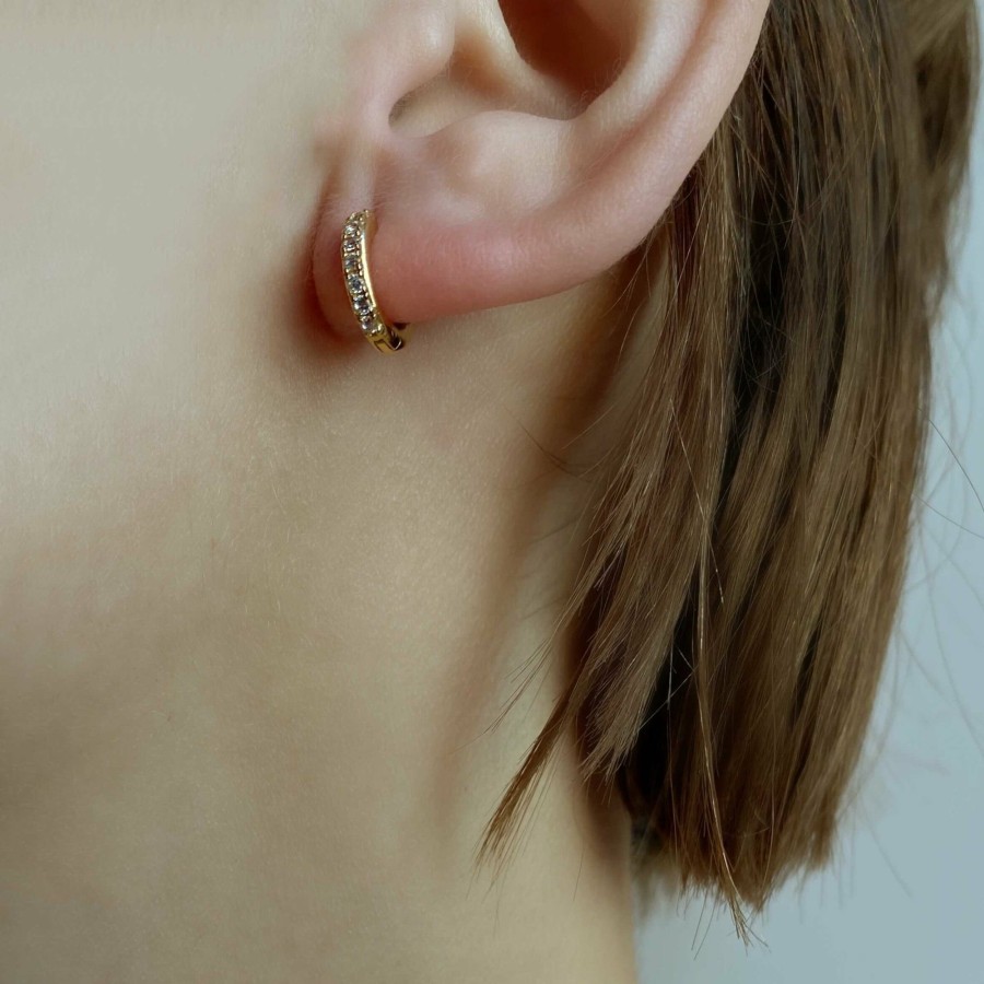 Shop The M Jewelers Hoops | The Mini Pave Huggie Earrings