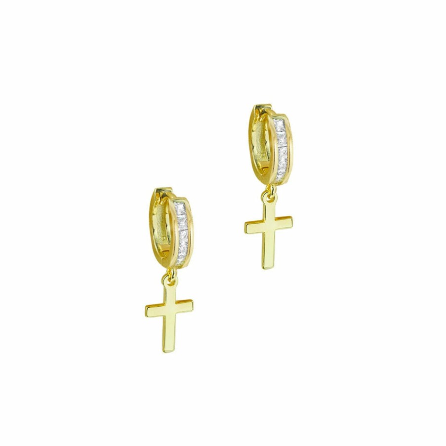 Shop The M Jewelers | The Channel Set Cross Huggie Earrings