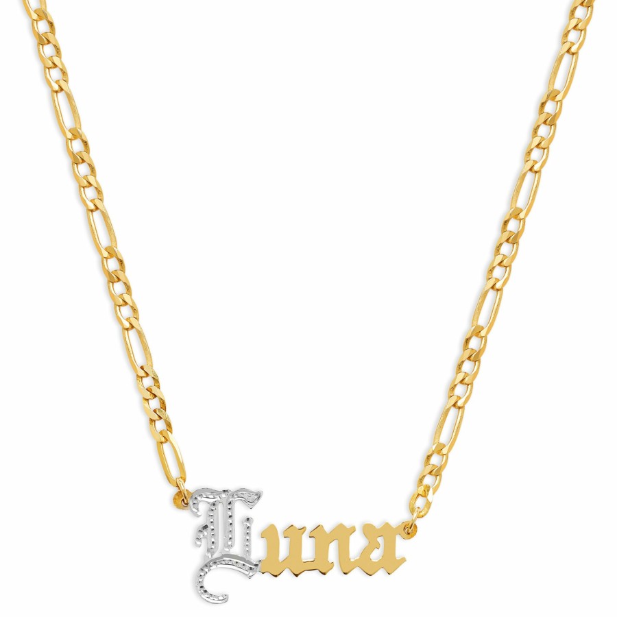 Shop The M Jewelers Nameplate Necklaces | The Old English Cut Figaro Nameplate Necklace