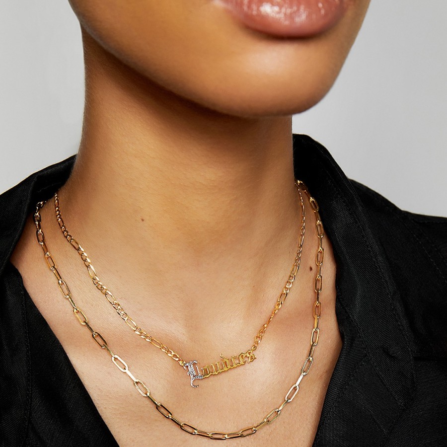 Shop The M Jewelers Nameplate Necklaces | The Old English Cut Figaro Nameplate Necklace