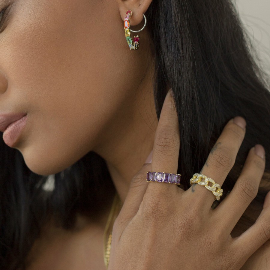 Shop The M Jewelers Iced Out Rings | The Colored Band Magenta