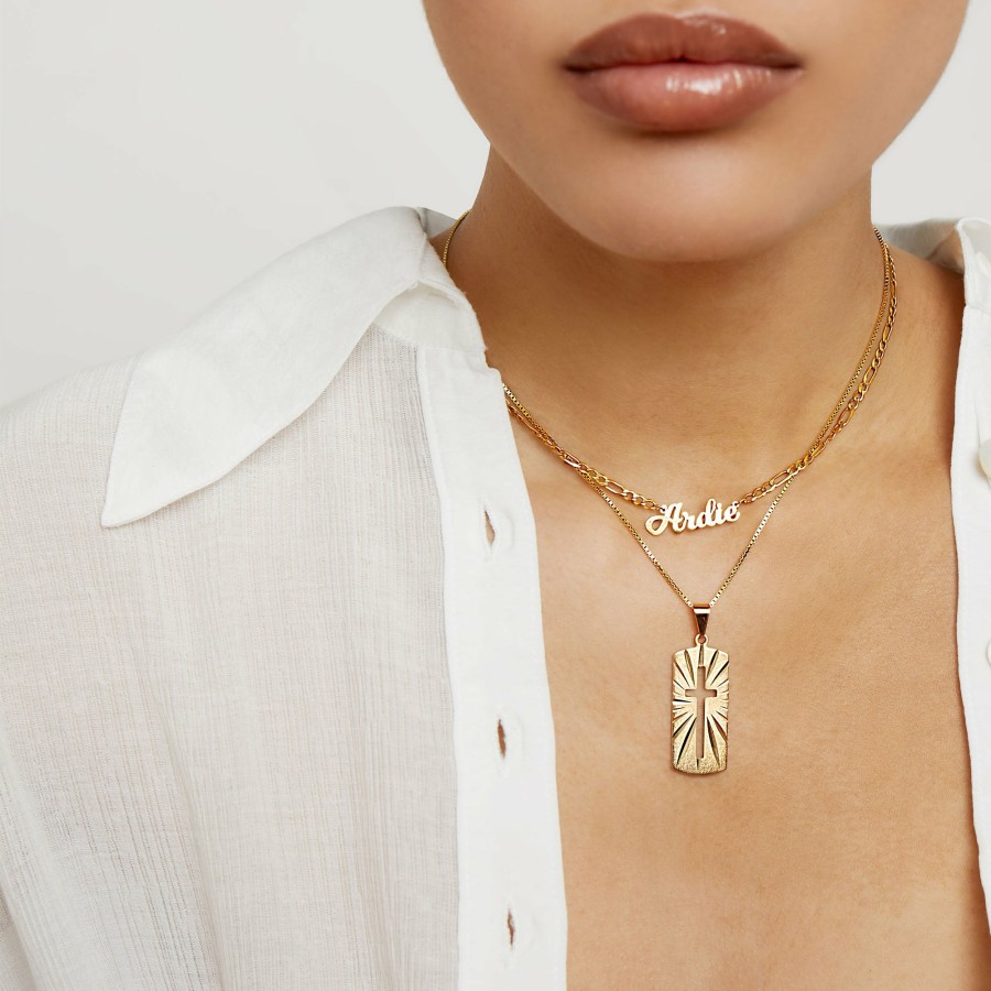 Shop The M Jewelers Nameplate Necklaces | The Nameplate Necklace (Figaro Chain)