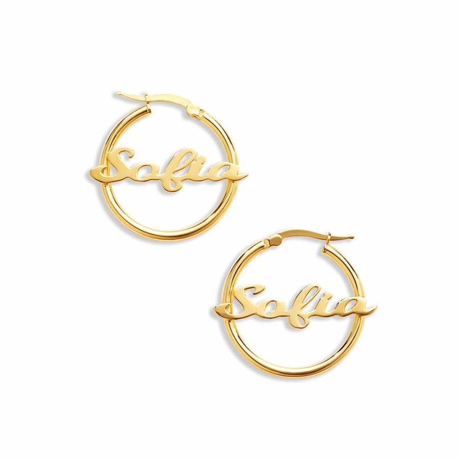 Shop The M Jewelers Hoops | The Mini Script Nameplate Hoops