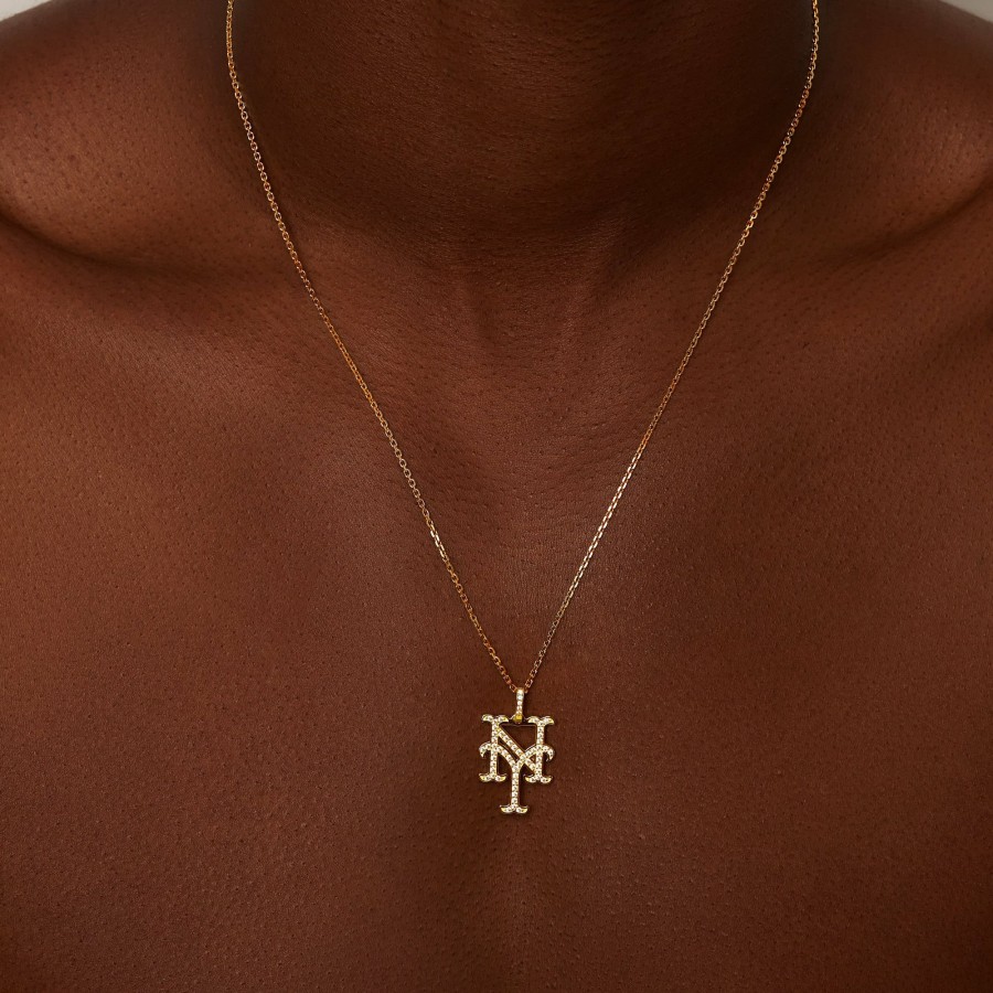 Shop The M Jewelers | Ny Mets Large Iced Out Pendant Necklace