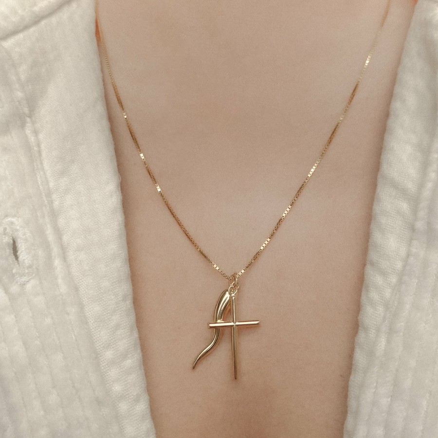 Shop The M Jewelers | The Horn Cross 14Kt Pendant Necklace