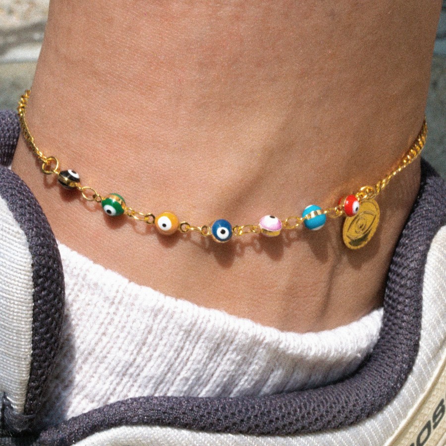 Shop The M Jewelers | The Multi Color Evil Eye Charm Anklet