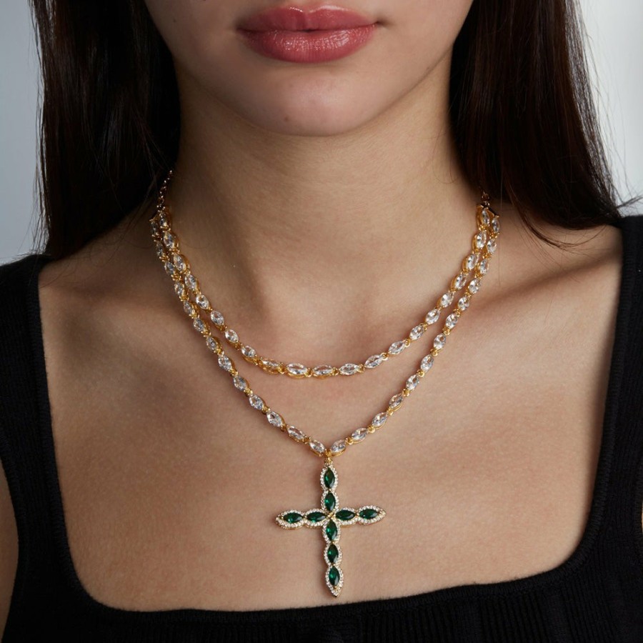 Shop The M Jewelers Religious Necklaces | The Sagrada Emerald Cross Choker (Cindy Kimberly X The M Jewelers)