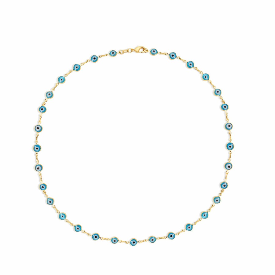 Shop The M Jewelers | The Light Blue Evil Eye Bezel Link Necklace