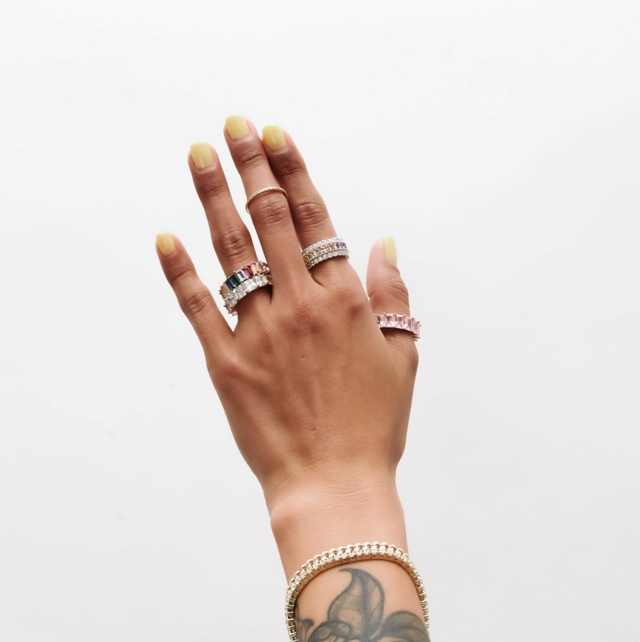 Shop The M Jewelers Iced Out Rings | The Three Row Rainbow Ring