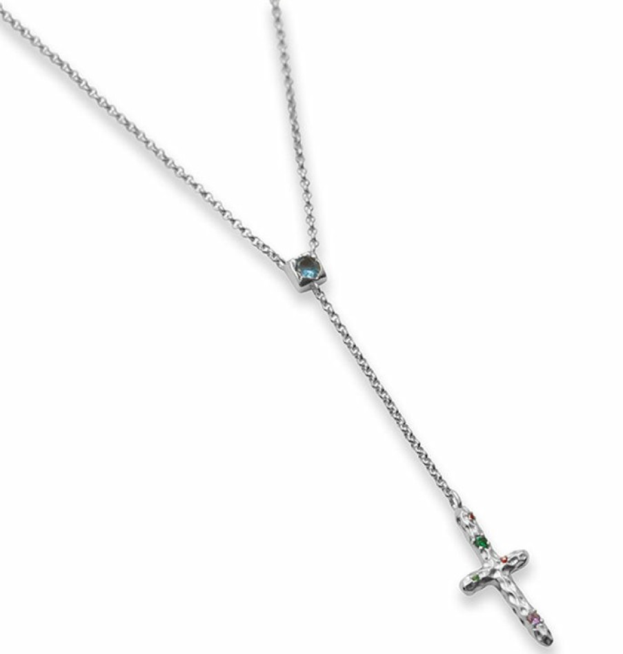 Shop The M Jewelers | The Multicolor Hammered Stone Drop Cross