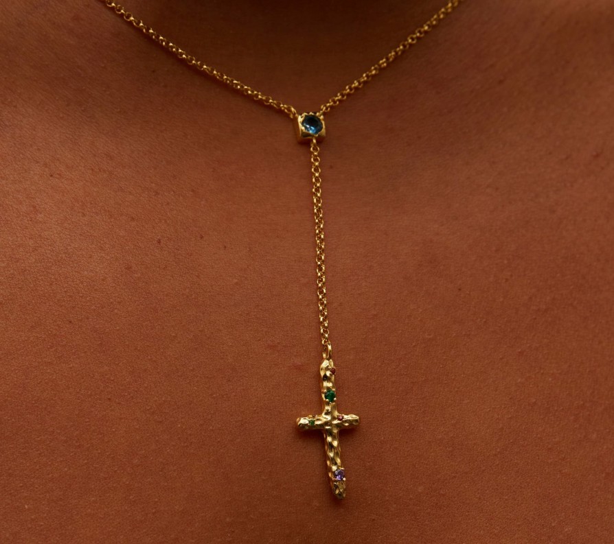 Shop The M Jewelers | The Multicolor Hammered Stone Drop Cross