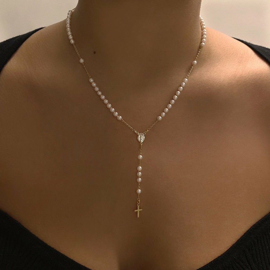 Shop The M Jewelers | The Pearl Mary Rosary Cross Necklace