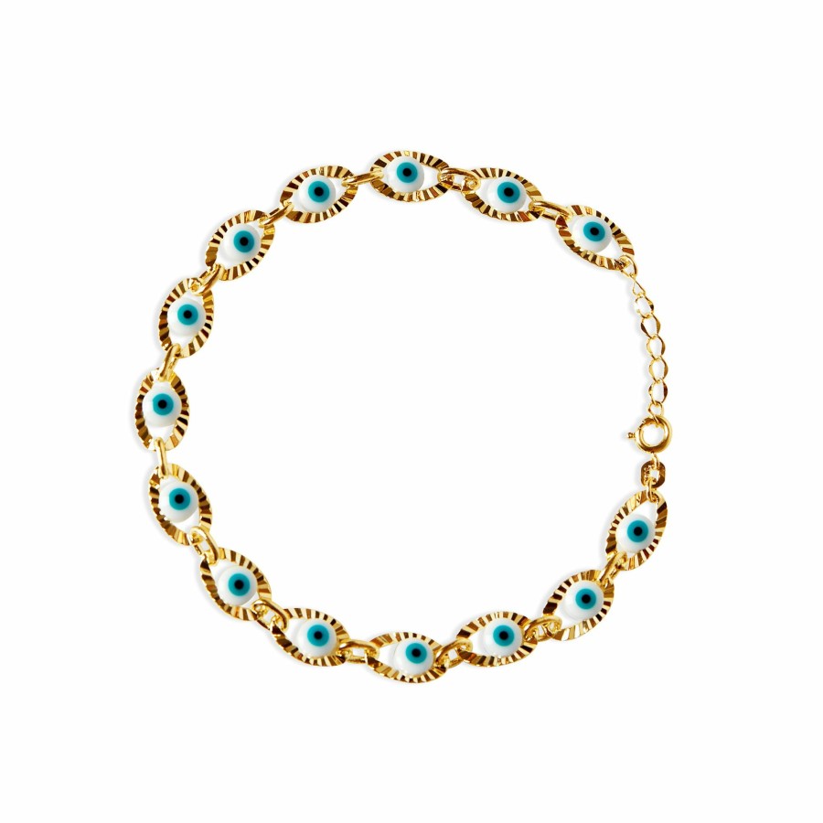 Shop The M Jewelers | The White & Blue Evil Eye Ornate Bezel Anklet