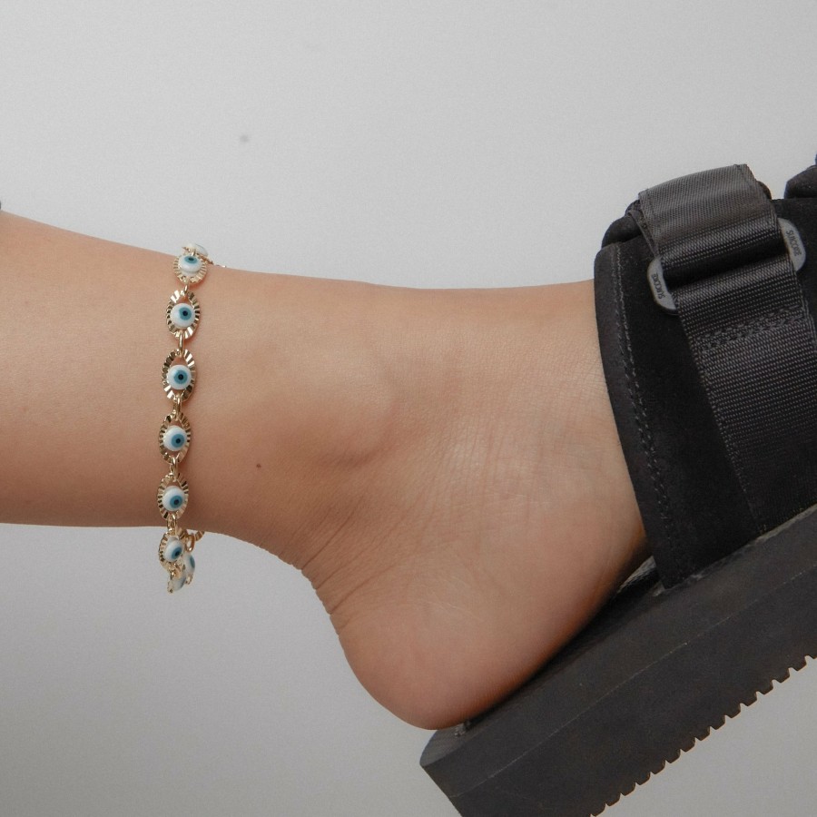 Shop The M Jewelers | The White & Blue Evil Eye Ornate Bezel Anklet