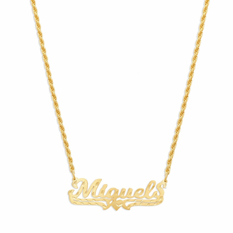 Shop The M Jewelers Nameplate Necklaces | The Single Heart Cut Nameplate Necklace