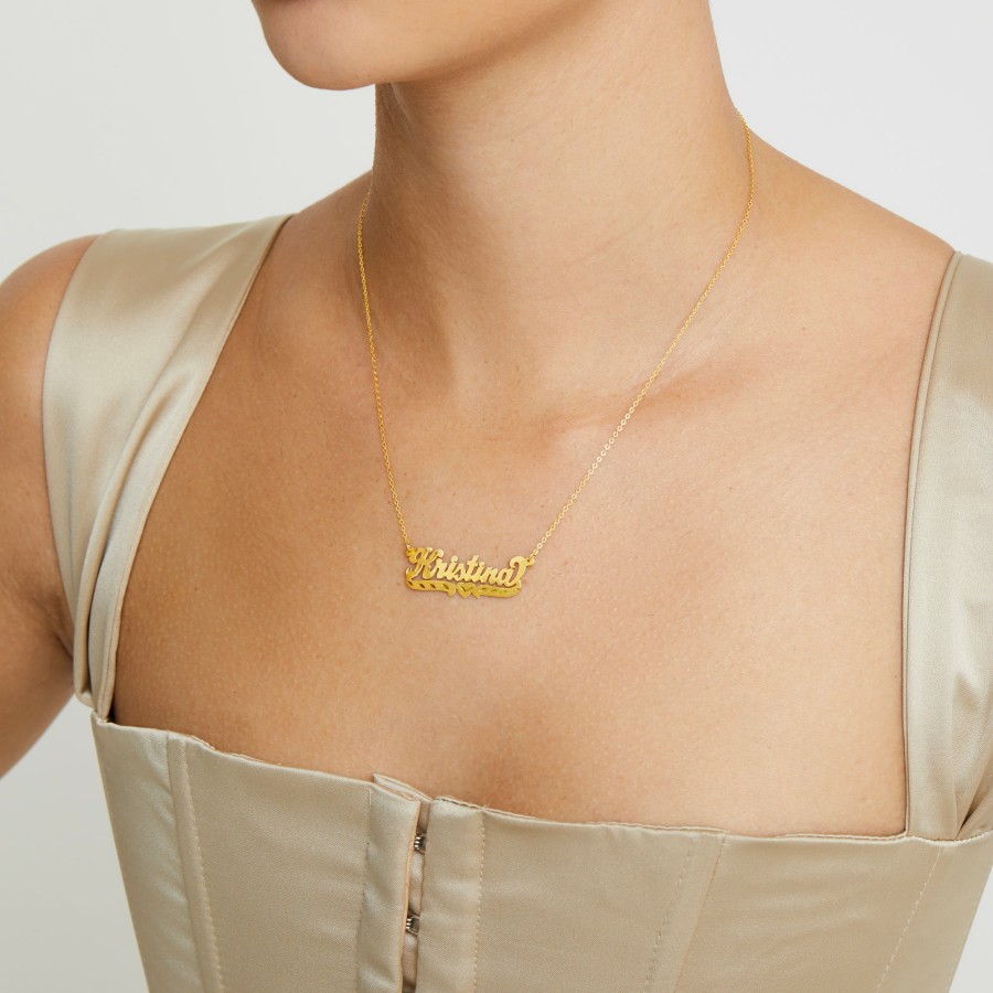 Shop The M Jewelers Nameplate Necklaces | The Single Heart Cut Nameplate Necklace