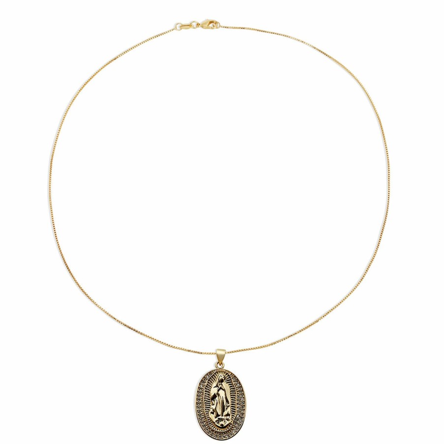 Shop The M Jewelers | The Oval Pave Guadalupe Embossed Pendant Necklace