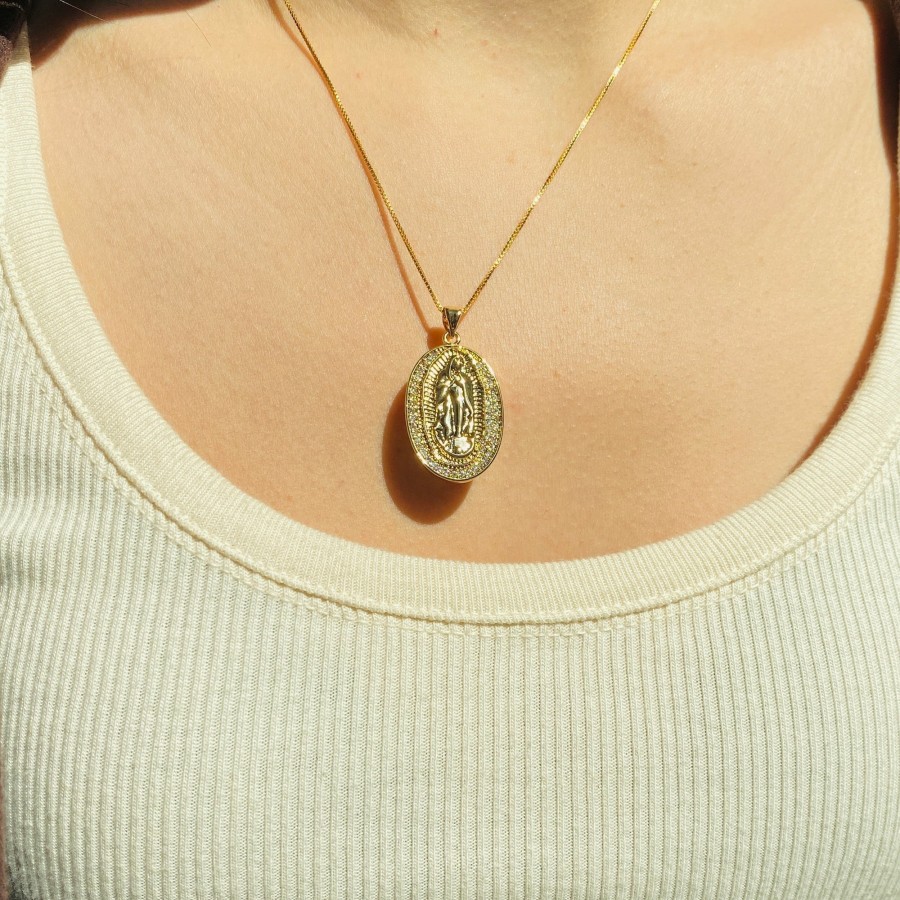 Shop The M Jewelers | The Oval Pave Guadalupe Embossed Pendant Necklace