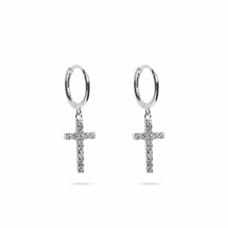 Shop The M Jewelers | The Iced Out Huggie Cross Earrings