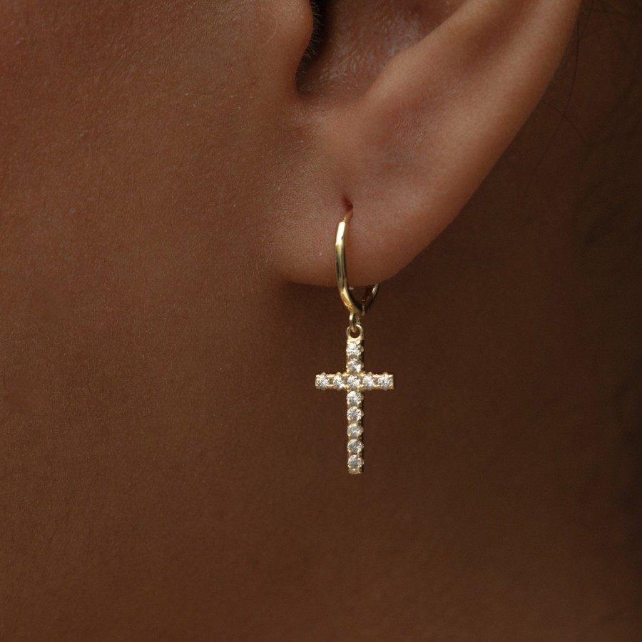 Shop The M Jewelers | The Iced Out Huggie Cross Earrings